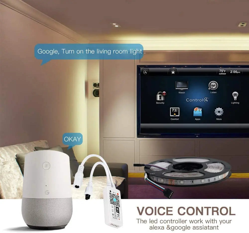 VIPMOON Wireless LED Smart Controller, Compatible with Alexa & Google, IFTTT Working for Android, iOS System and RGB LED Strip Lights  with Remote Control pattanaustralia